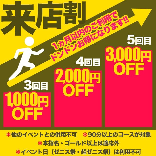 《 来店割 》来店すればする程お得に!!